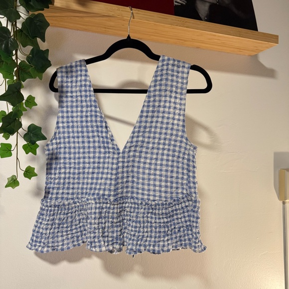Zara Blue Gingham Smocked Crop Top - Picture 5 of 5